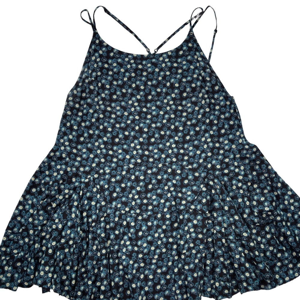 Hurley Babydoll Dress Large Black Floral Strappy Boho Raw Hem D1950 - Picture 2 of 8